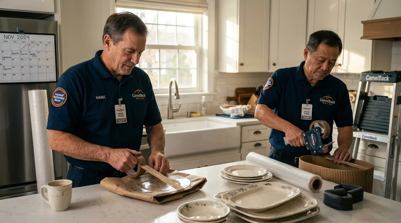 Professional crew packing kitchen dishware in Lathrop, CA